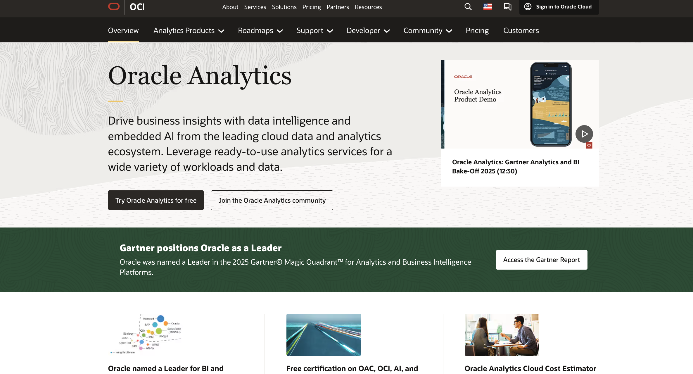 Oracle Analytics screen