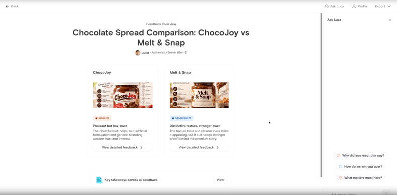 Structured, side-by-side feedback across concepts