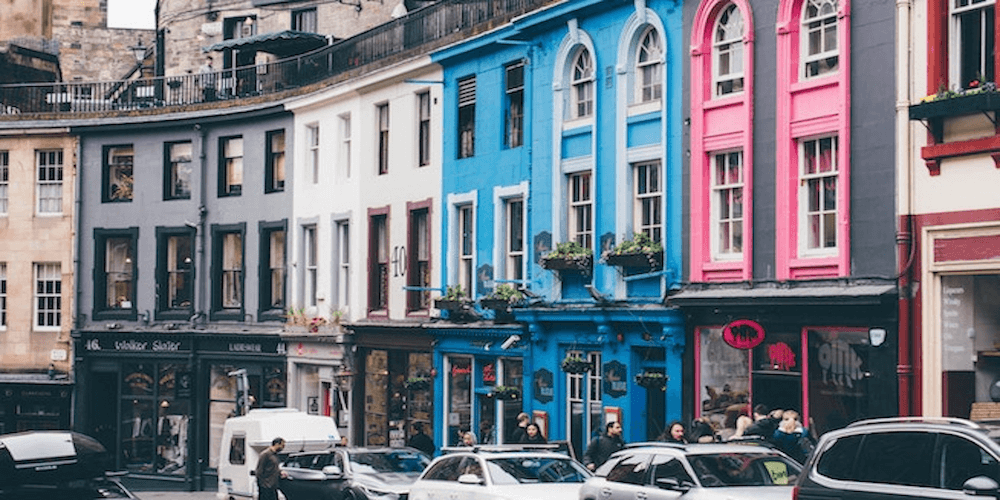A colorful street in Edinburgh