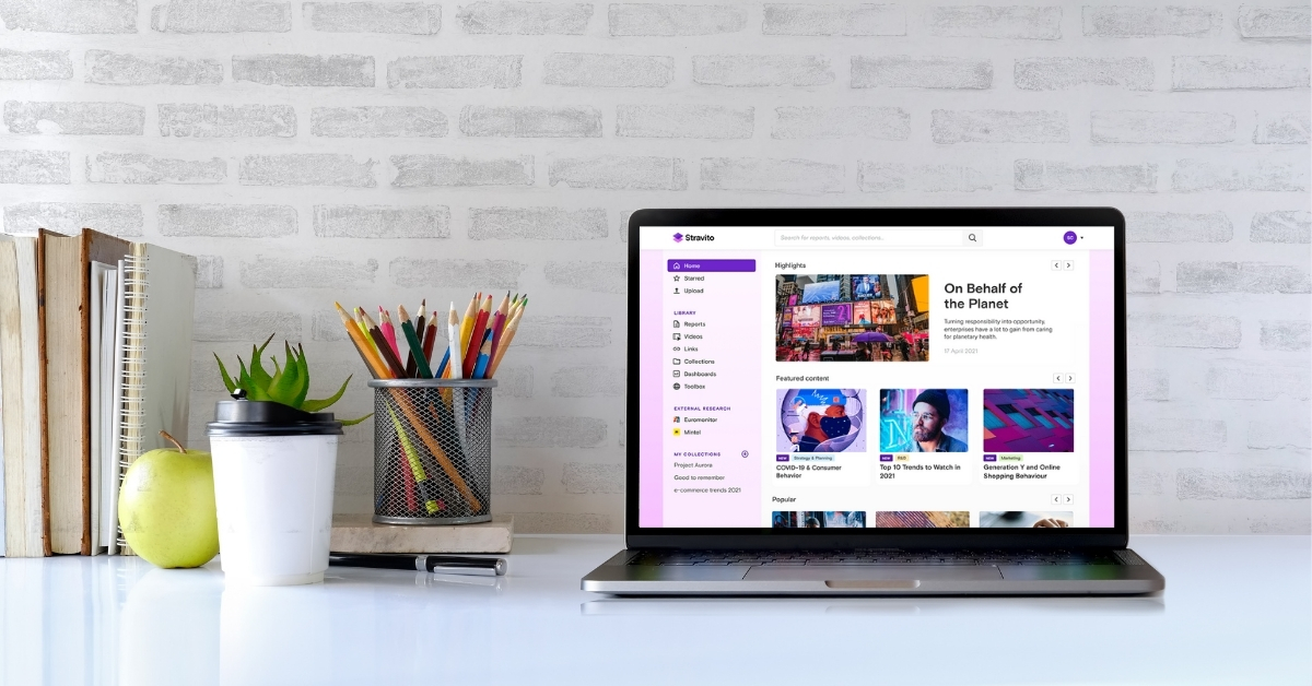The Stravito knowledge management system on a laptop screen